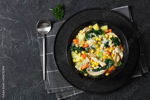 Chicken and white bean soup with veggies, corn