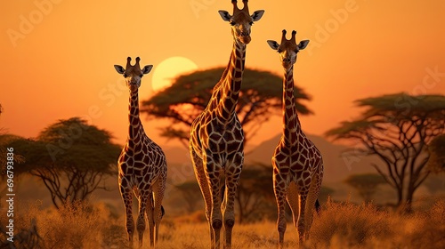 A family of giraffes in the heart of the African savannah