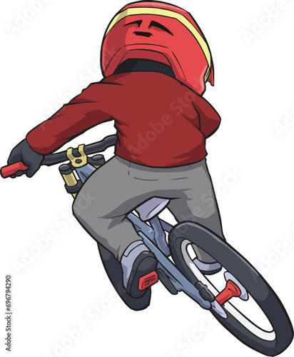 downhill bike rider cartoon vector jump back view