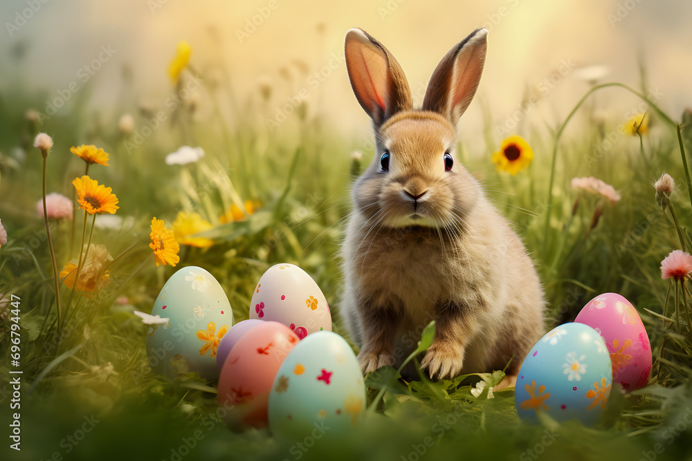 Fototapeta premium Easter bunny with eggs