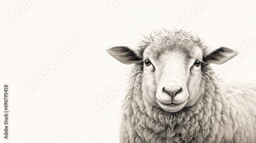 Portrait of a sheep on a white background with space for text photo