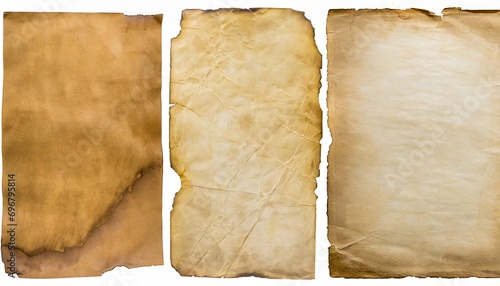 vintage paper or parchment sheets set isolated on white