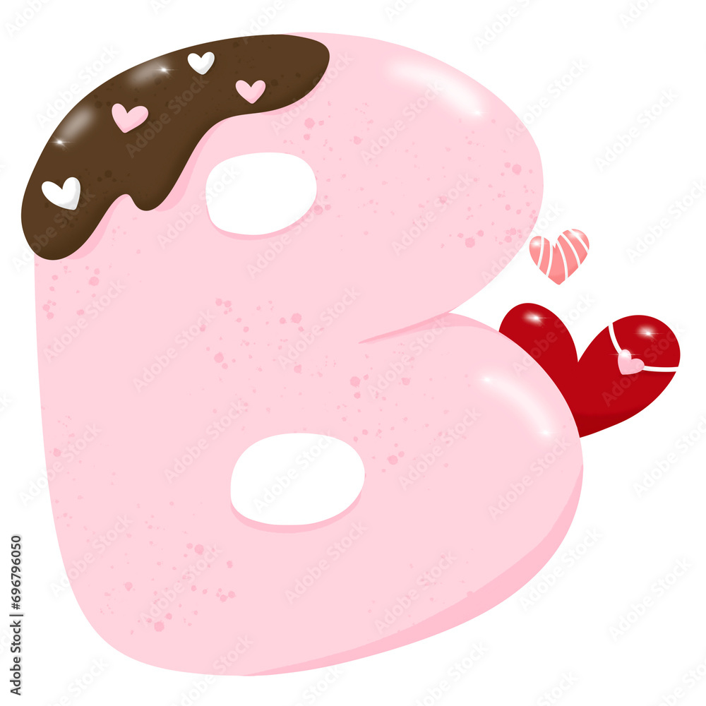 Cute hand drawn alphabet letter B with heart of Valentine day concept PNG Cute hand drawn alphabet letter B with heart of Valentine day concept PNG