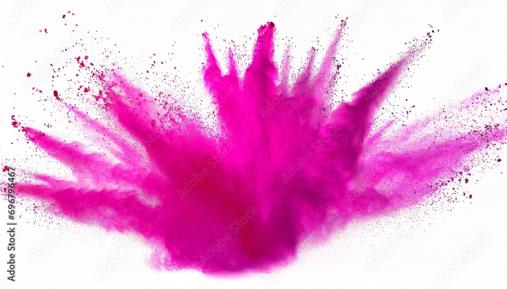 bright pink magenta holi paint color powder festival explosion burst isolated white background industrial print concept background - obrazy, fototapety, plakaty 