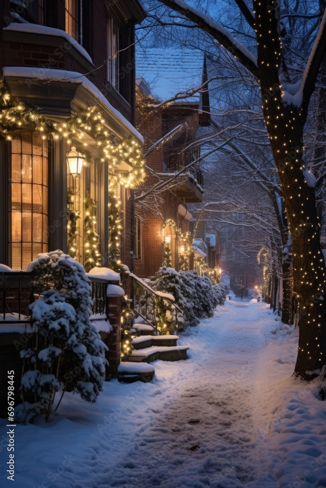 A peaceful winter night in a small town