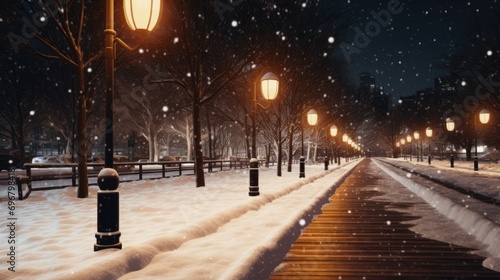 Enchanting Night Along a Snowy Path photo