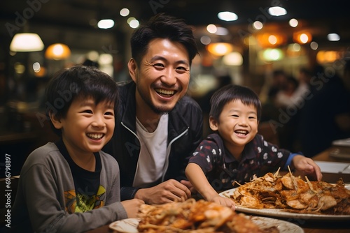 Happy Chinese family enjoying dinner.generative Ai