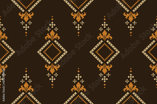 Nature vintages cross stitch traditional ethnic pattern paisley flower Ikat background abstract Aztec African Indonesian Indian seamless pattern for fabric print cloth dress carpet curtains and sarong