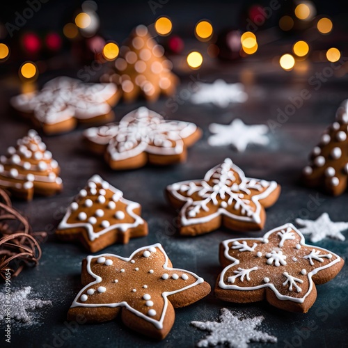 Christmas Star-Shaped Cookies on a Green Background