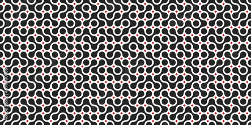 Seamless pattern with circle connect shape. Metaball dots icon. Integration technology symbols. Abstract point movement. Transition round blobs. Vector texture illustration Isolated white background.