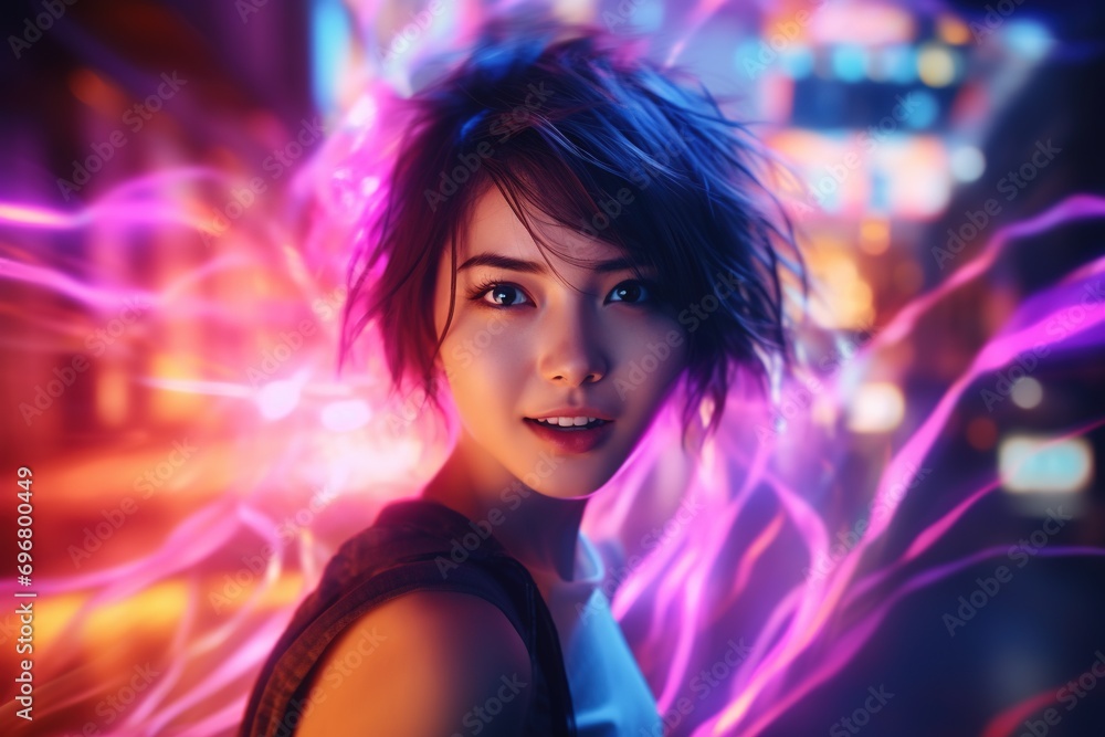 Portrait of young beautiful asian woman dancing in night club. Portrait of young beautiful asian woman dancing in night club.