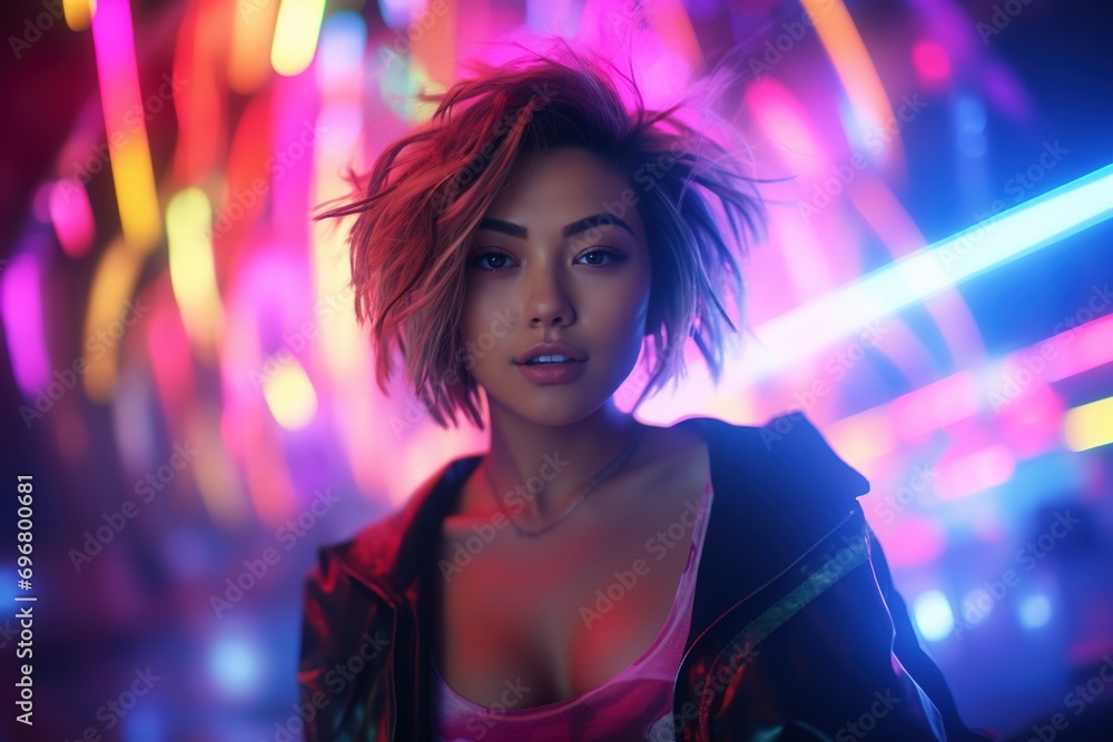Portrait of young beautiful asian woman dancing in night club. Portrait of young beautiful asian woman dancing in night club.
