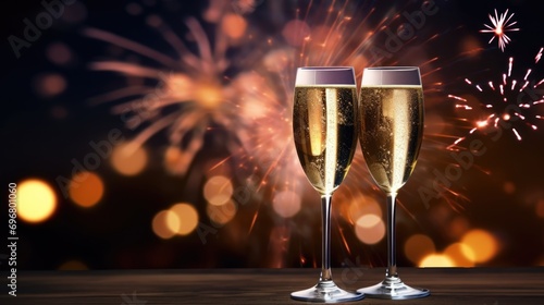 Celebratory Fireworks and Champagne Glasses