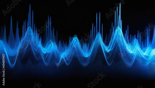 blue sound waves on black background photo