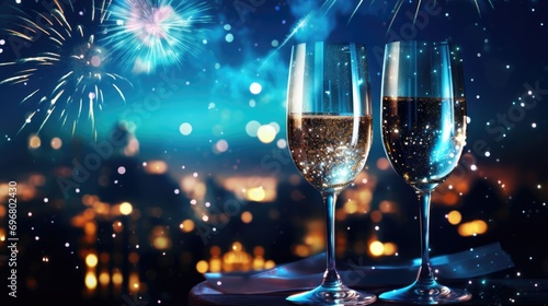 Celebratory Moment - Fireworks and Champagne Glasses
