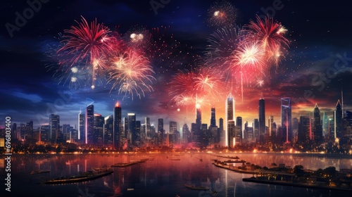 Amazing Fireworks Display Over a City Skyline