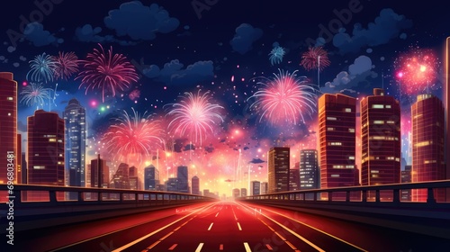 Fireworks Lighting Up the Night Sky Over a City