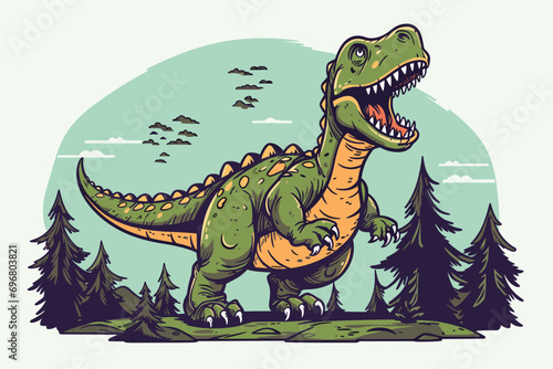 Roaring tyrannosaurus. Mesozoic era carnivorous dinosaur. Vector illustration