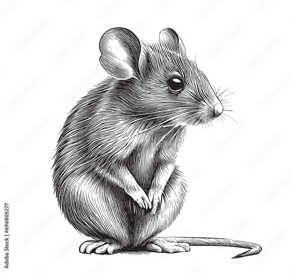 Cute mouse hand drawn sketch illustration Wild rodents - obrazy, fototapety, plakaty 