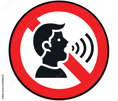 Prohibition sign - It is forbidden to speak loudly. Stop talking sign. Vector illustration. Stop talking vector sign on white background