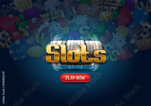 Slot machine with casino icons. Vector illustration.