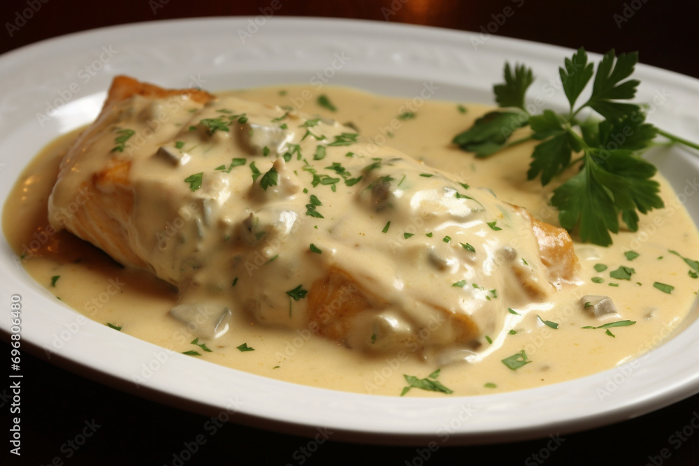 Fish with creamy sauce generative AI Fish with creamy sauce generative AI