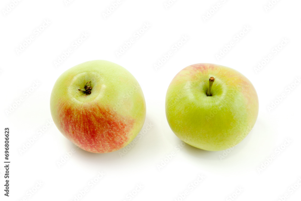 Two green apples isolated on white background with clipping path..