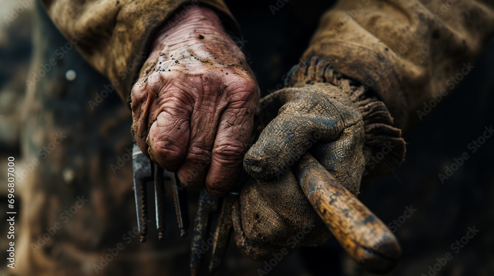 Tools of the Trade: Close-up of weathered hands holding ancient tools, capturing the essence of the meticulous work that goes into archaeological discoveries Tools of the Trade: Close-up of weathered hands holding ancient tools, capturing the essence of the meticulous work that goes into archaeological discoveries
