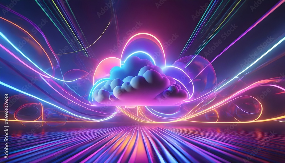 3d render abstract background of neon cloud and glowing lines fantastic ultraviolet wallpaper