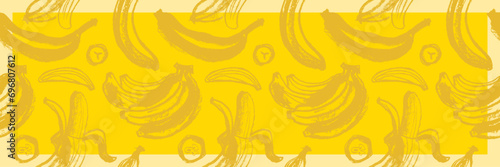 Vector banana seamless pattern for tropical banner design. Banana background. Naive hand-drawn crayons fruit backdrop. Bananas ornament. photo