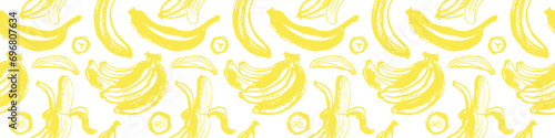 Vector banana seamless pattern for tropical banner design. Banana background. Naive hand-drawn crayons fruit backdrop. Bananas ornament.