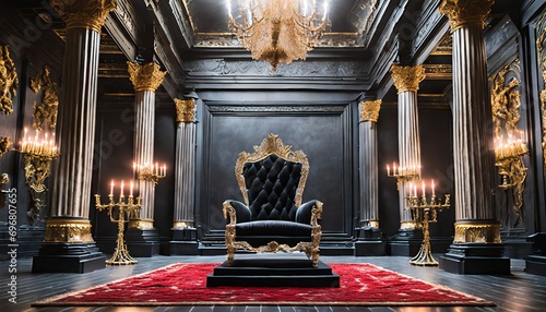 decorated empty throne hall black throne