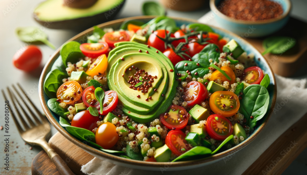 Macro Photography of Colorful Vegan Quinoa Salad