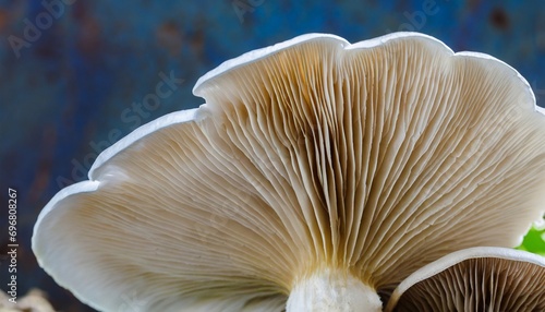 closeup on the underside gills of oyster mushroom generative ai