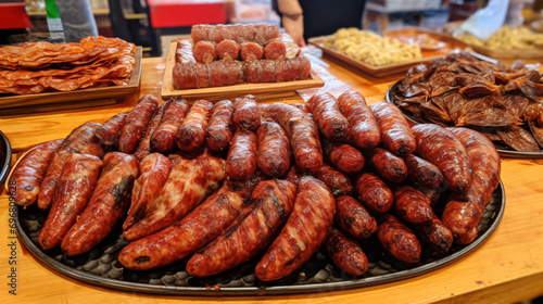 Several kinds of chorizo sausages
