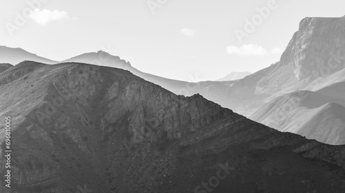 Dawn in the Iranian mountains, Elbrus mountain range, Iran, black and white image