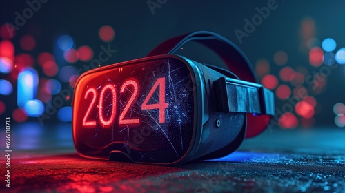 2024 new year text on virtual reality VR headset  photo