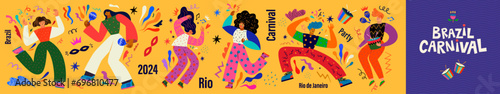 Carnival party. Carnival collection of colorful cards. Design for Brazil Carnival. Decorative abstract illustration with colorful doodles. Music festival illustration