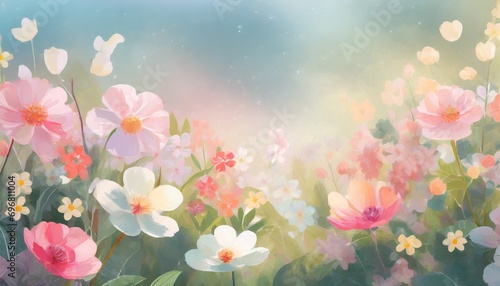 illustration banner background of spring flower garden in soft and sweet tone color generative ai