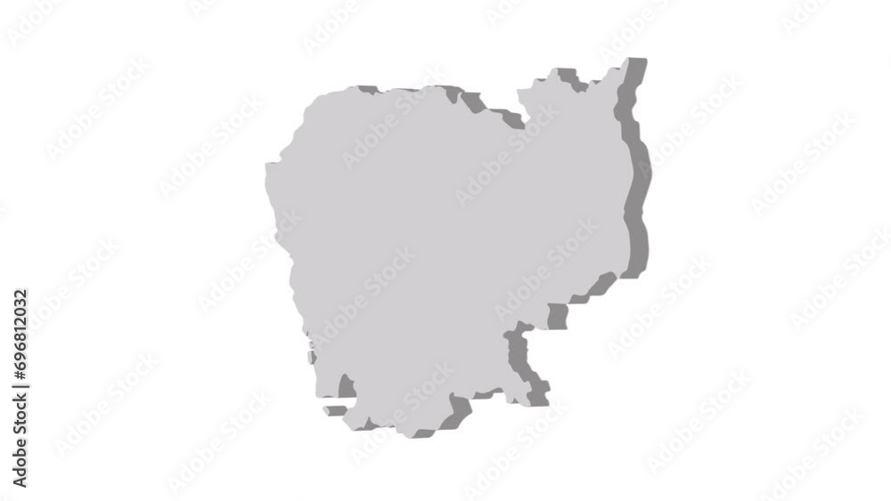 Cambodia map 3d grey on white background. Dynamic 4K animation motion graphics unleashed.