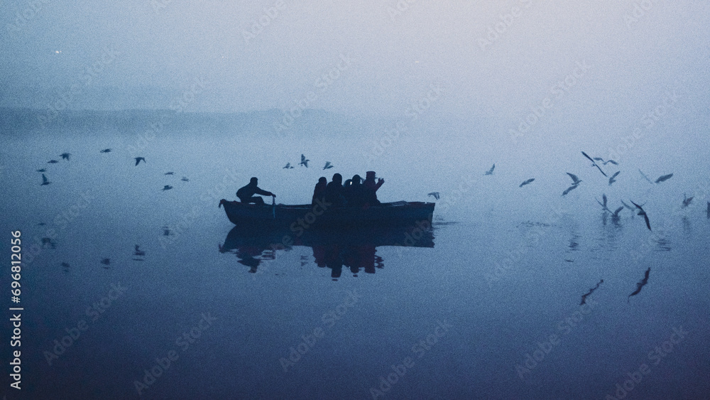 boat in the fog.