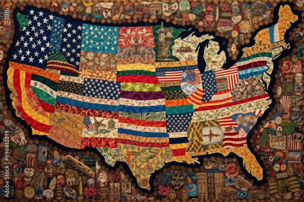 United States map with quilt patch flag pattern Stock Illustration ...