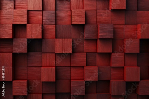 Abstract block stack wooden 3d cubes on the wall for background banner panorama - Red wood texture for backdrop or wallpaper