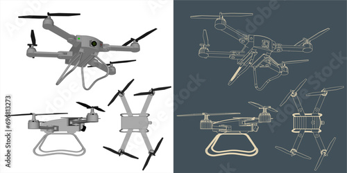 Vector drone or Quadrocopter line blueprint wireframe