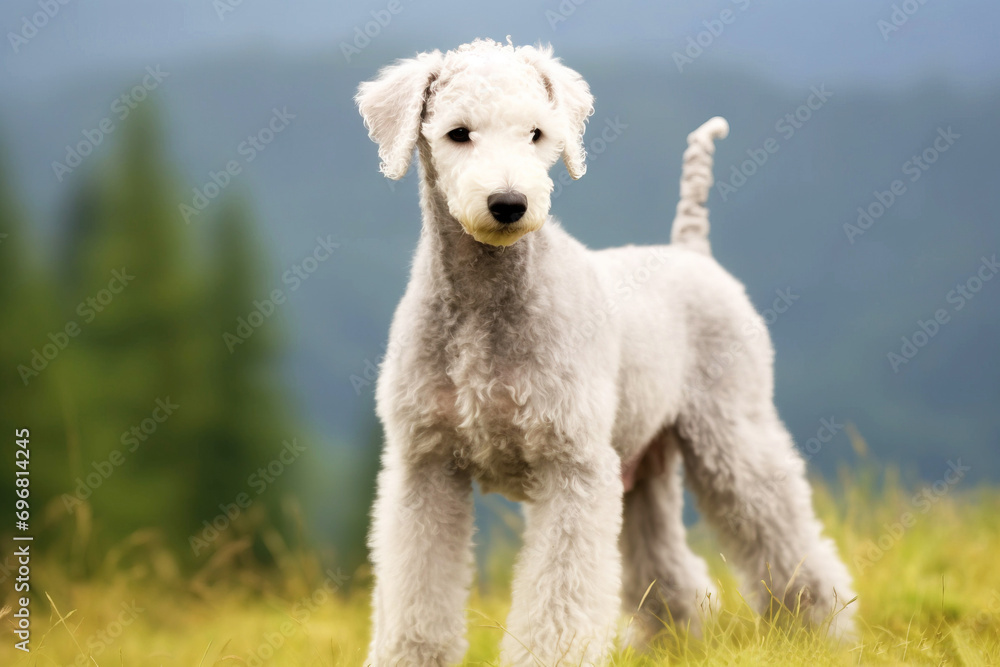Purebred beautiful breed of dog Bedlington Terrier dog, nature background. Purebred beautiful breed of dog Bedlington Terrier dog, nature background.
