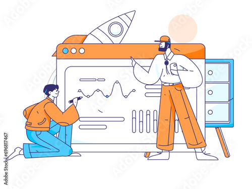 Flat vector illustration of business people operating work scene
