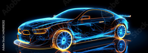 Airbrushed car in neon light, generative AI