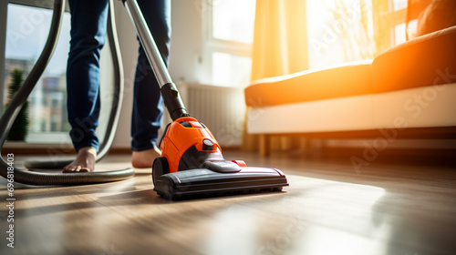 Vacuuming the apartment, generative AI photo