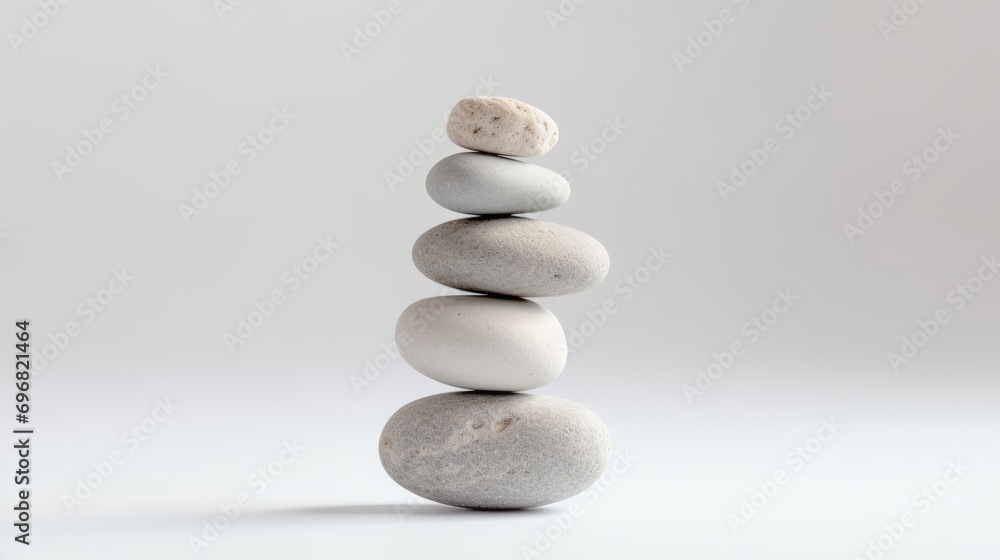 Balanced stack of smooth round stones symbolizing zen and calmness