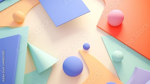 Geometric 3d smooth pastel shapes. Abstract background with light colour palette. Generative AI © AngrySun